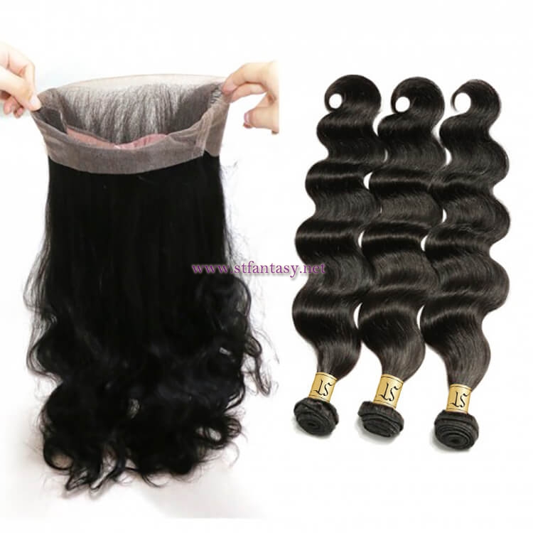 ST Fantasy 360 Lace Frontal Closure With Body Wave Wet and Wavy Human Hair 3Bundles