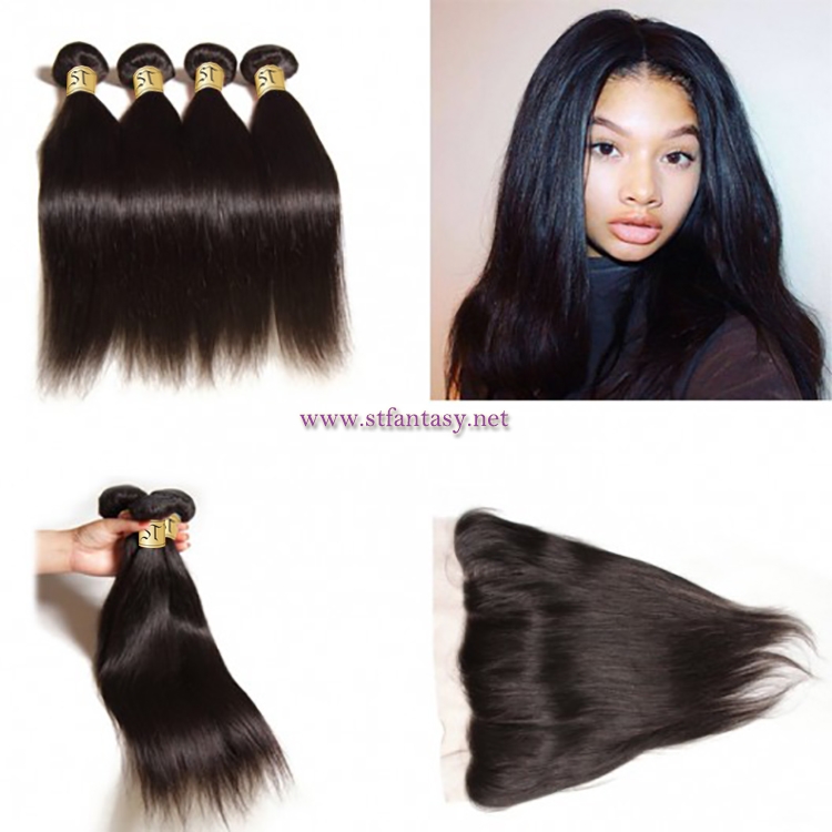 ST Fantasy Malaysian Straight Hair Frontal Closure With 4Bundles