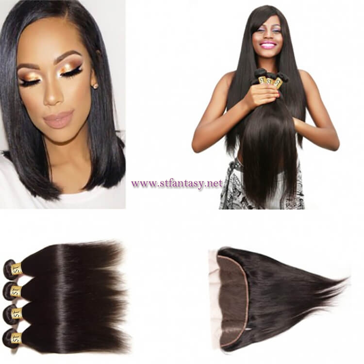 ST Fantasy Peruvian Straight Hair 4Bundles With 13X4 Lace Frontal Closure