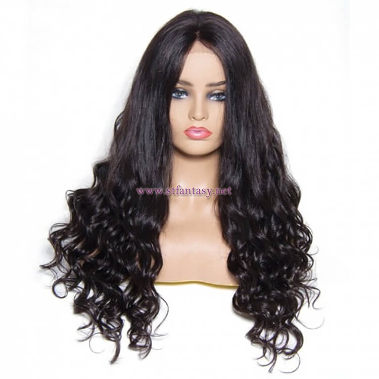 ST Fantasy Long Wavy Lace Front Human Hair Wigs With Baby Hair 4 Colors