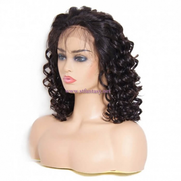 ST Fantasy Medium Long Curly Free Part Lace Front Human Hair Wig With Baby Hair