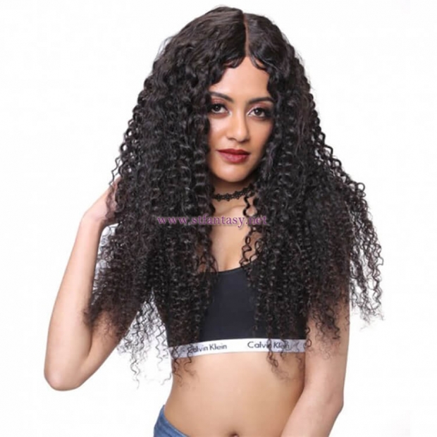 ST Fantasy Middle Part Long Jerry Curly Lace Front Wig