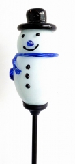 Decorative Hand Blown Glass Garden Solar Lights Stake  - SNOWMAN