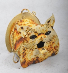 Rustic Metal Hanging Bird House with Decorative Cat