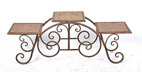 Rustic Metal Plant Holder For 3 Flower Pots
