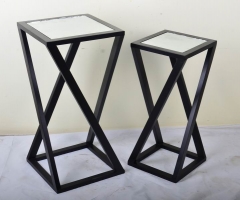 Set of 2 Metal and Glass Plant Floor Standing Flower Holder