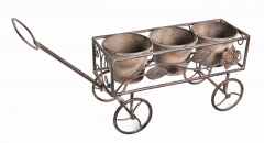 Metal Flower Cart with 3 Plant pots in Antique Brown finish
