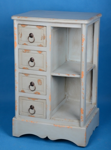 White Wooden Display Storage Stand Shelf with 4 Drawers
