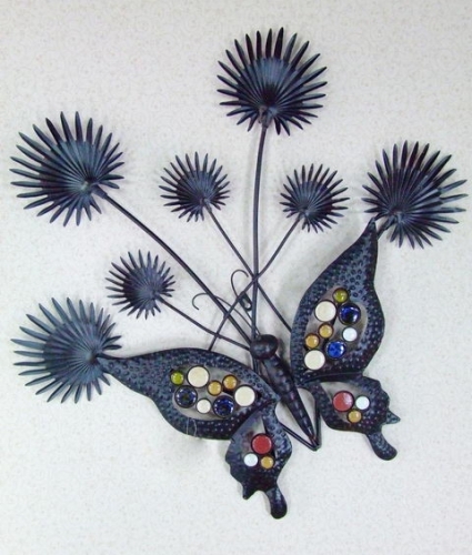 Metal Butterfly Flowers Wall Art Sparkling Gems Decor