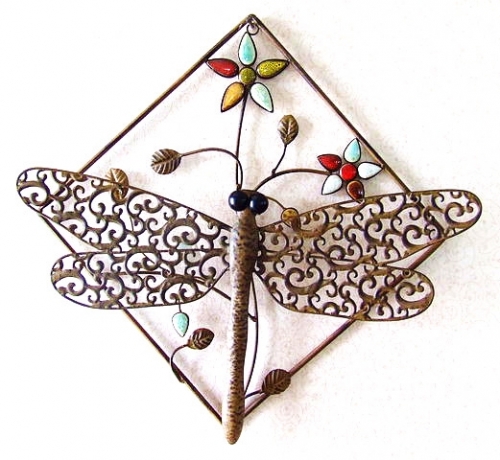 Metal Dragonfly Wall Art Sparkling Gems Décor