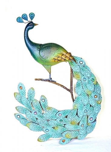 Metal Colorful Peacock Wall Art Sparkling Gems Décor