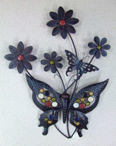 Metal Butterfly Flowers Wall Art Sparkling Gems Decor