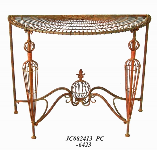Decorative Rustic Wrought Iron Metal Outdoor Patio. HALF ROUND TABLE Lock Down