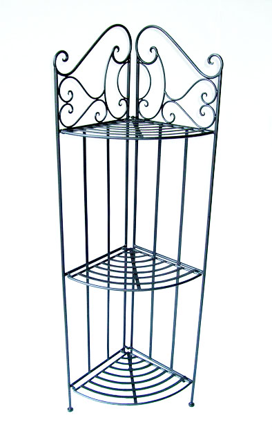 Decorative Rustic Wrought Iron Metal Outdoor Patio. 3-TIER CORNER RACK