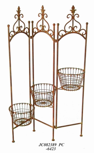 Decorative Rustic Wrought Iron Metal Outdoor Patio. FOLDING PLANTER HOLDER