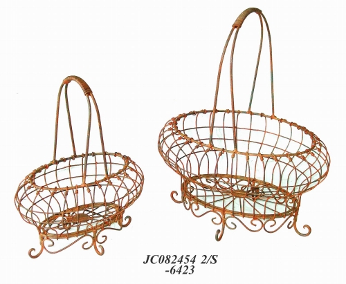 Decorative Rustic Wrought Iron Metal Outdoor Patio. S/2 BASKETS