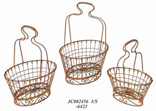 Decorative Rustic Wrought Iron Metal Outdoor Patio. S/3 BASKETS