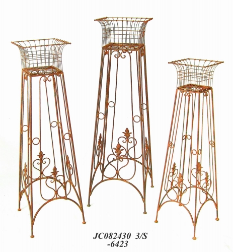 Decorative Rustic Wrought Iron Metal Outdoor Patio. S/3 PLANT HOLDER