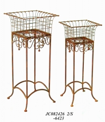 Decorative Rustic Wrought Iron Metal Outdoor Patio. S/2 PLANT HOLDER