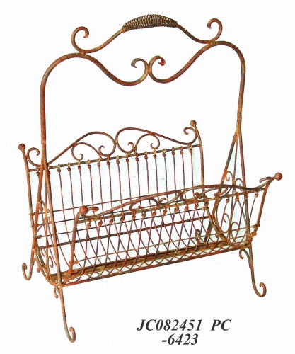 Decorative Rustic Wrought Iron Metal Outdoor Patio. MAGAZINE RACK