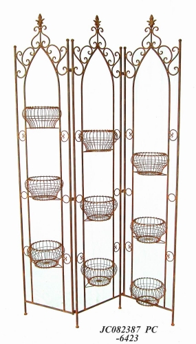 Decorative Rustic Wrought Iron Metal Outdoor Patio. FOLDING PLANTER HOLDER