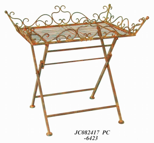Decorative Rustic Wrought Iron Metal Outdoor Patio. TRAY TABLE