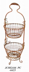 Decorative Rustic Wrought Iron Metal Outdoor Patio. 2-TIER BASKET