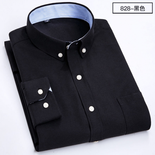 Men's long sleeve Oxford Plaid stripe casual shirt chest pocket regular fit button down collar thick shirt