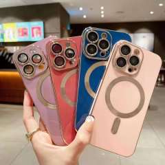High Quality Solid Colorful Electroplating Brushed Magnetic Back Case For iPhone 11 12 13 Pro Max