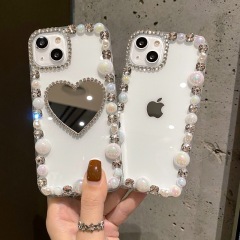 New Pearl Rhinestone Heart Transparent Protective Case For iPhone 7-14 Series