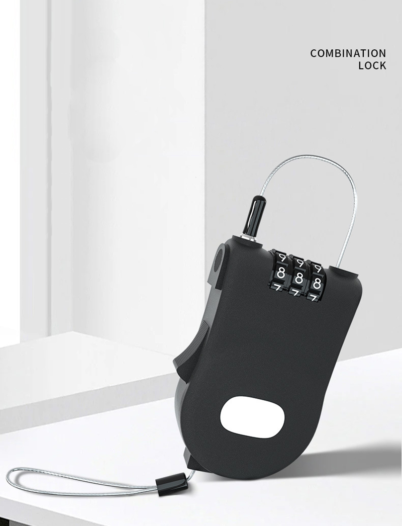 3-digit steel wire retractable rope lock ABS plastic travel lock helmet lock combination lock