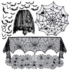 European and American foreign trade style black lace combination Halloween table runner Halloween spider web tablecloth ghost festival decorative cloth