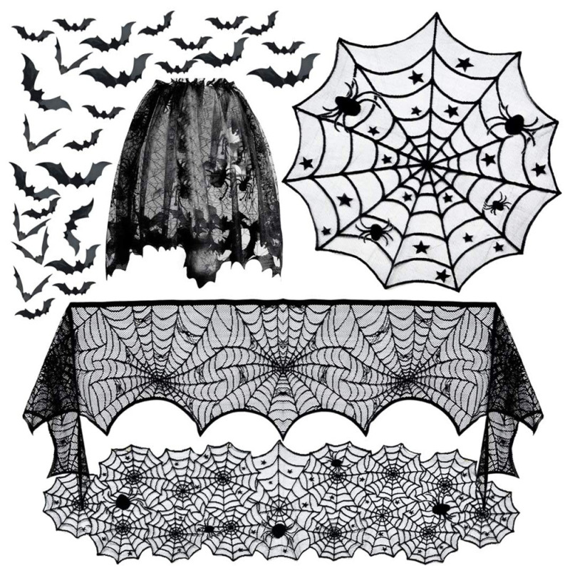 European and American foreign trade style black lace combination Halloween table runner Halloween spider web tablecloth ghost festival decorative cloth
