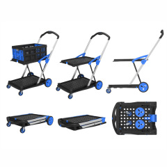 Folding double-decker cart shopping cart trolley towing truck slip cat and dog pet cart flatbed cart portable hand trolley