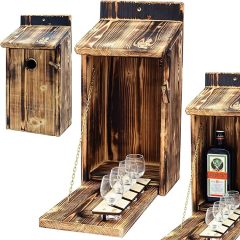 Wooden bird house with space for a bottle of spirits and glass, funny gifts for men, for the garden, twitter box with mini bar, funny birthday gift for men. Father's Day gift