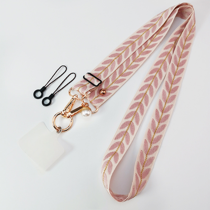 Mobile phone strap lanyard long crossbody shoulder chain pearl pendant pendant adjustable neck wide cloth shell cross-border