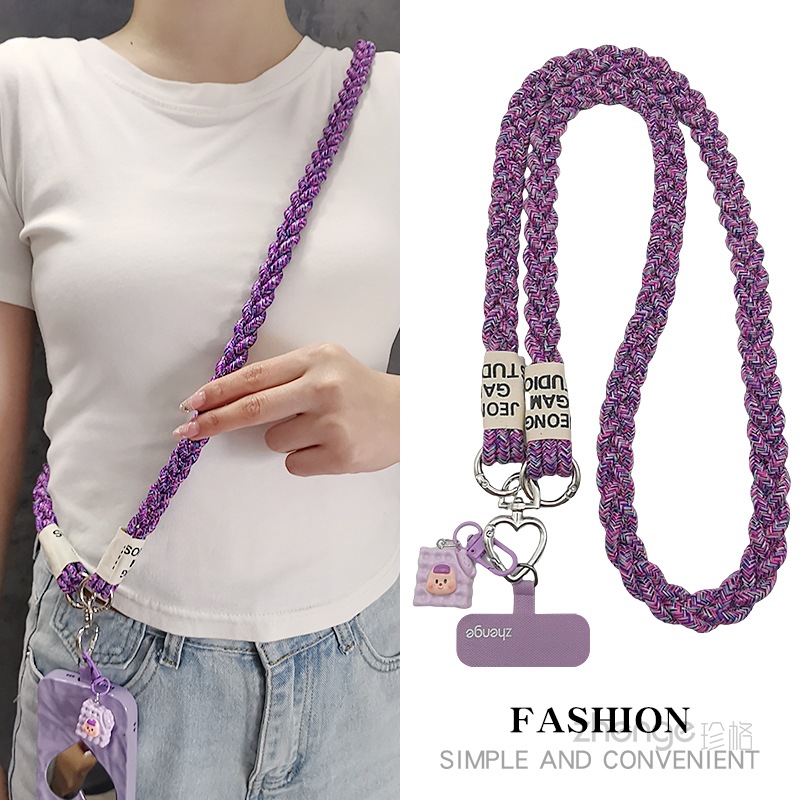 Mobile phone lanyard crossbody ponytail braided rope ins outdoor mobile phone strap ladies long travel tourism shopping