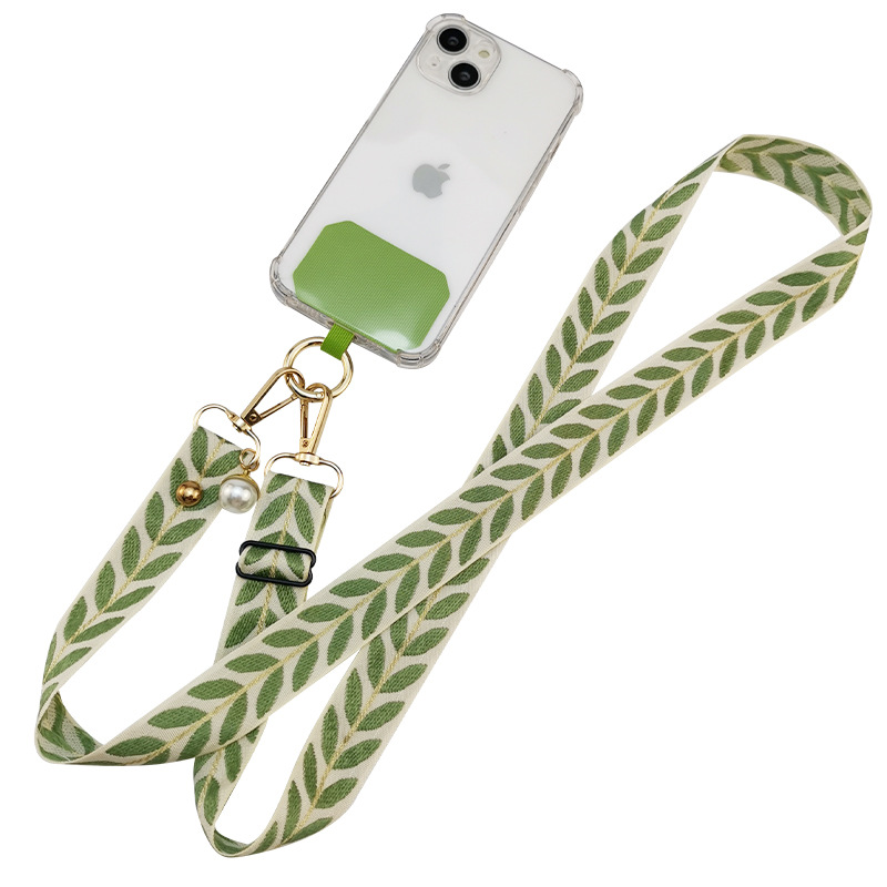 Mobile phone strap lanyard long crossbody shoulder chain pearl pendant pendant adjustable neck wide cloth shell cross-border