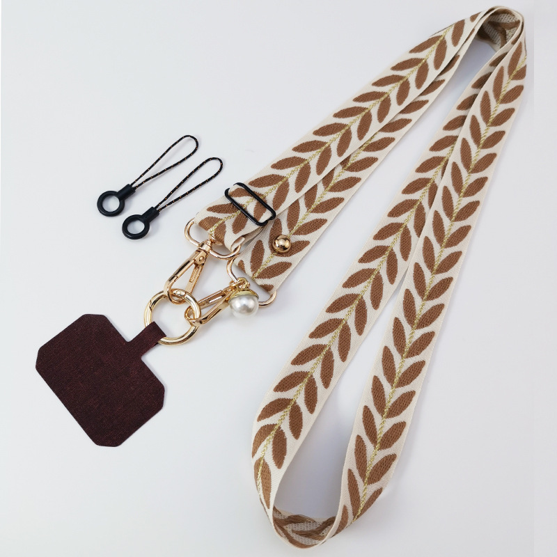 Mobile phone strap lanyard long crossbody shoulder chain pearl pendant pendant adjustable neck wide cloth shell cross-border