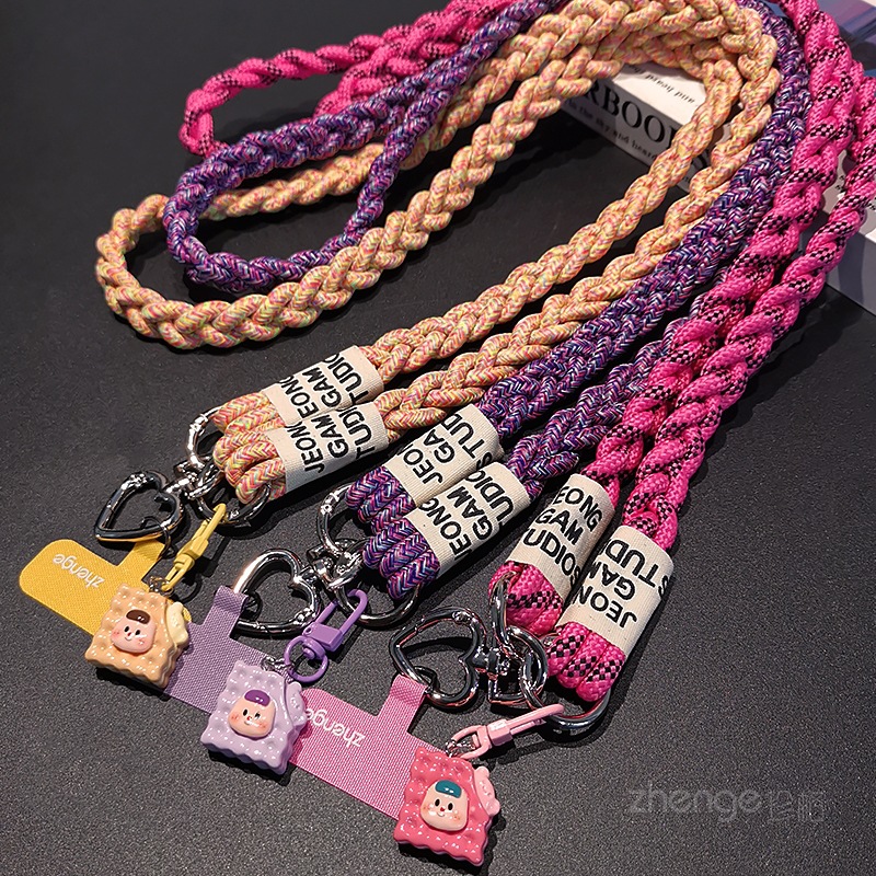 Mobile phone lanyard crossbody ponytail braided rope ins outdoor mobile phone strap ladies long travel tourism shopping