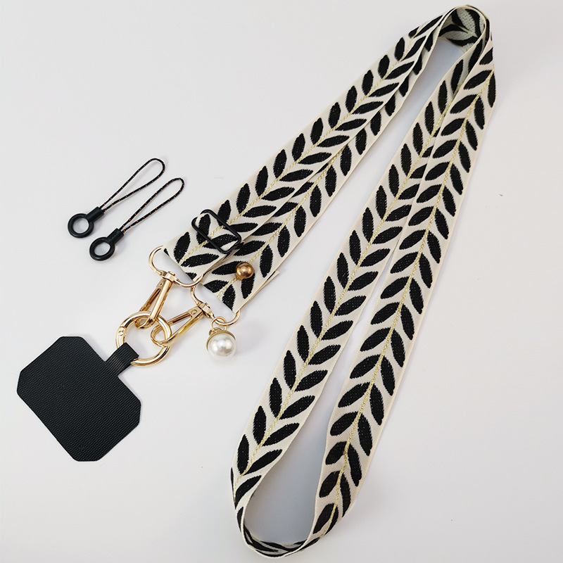 Mobile phone strap lanyard long crossbody shoulder chain pearl pendant pendant adjustable neck wide cloth shell cross-border