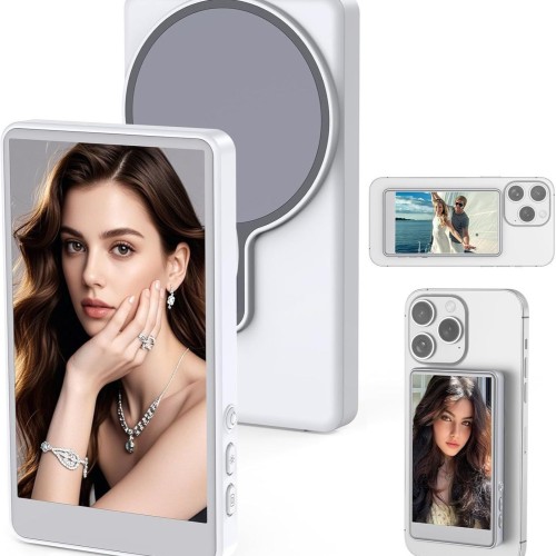 Mobile phone rear magnetic display screen for live video sharing, internet celebrity photo taking and selfie assisting device
