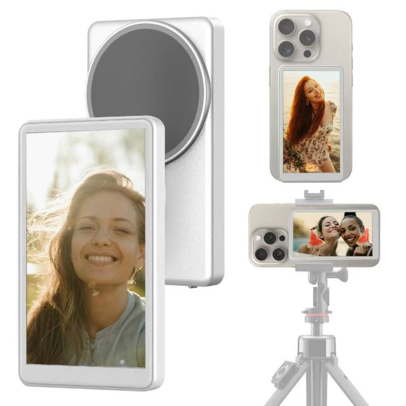Mobile phone rear magnetic display screen for live video sharing, internet celebrity photo taking and selfie assisting device