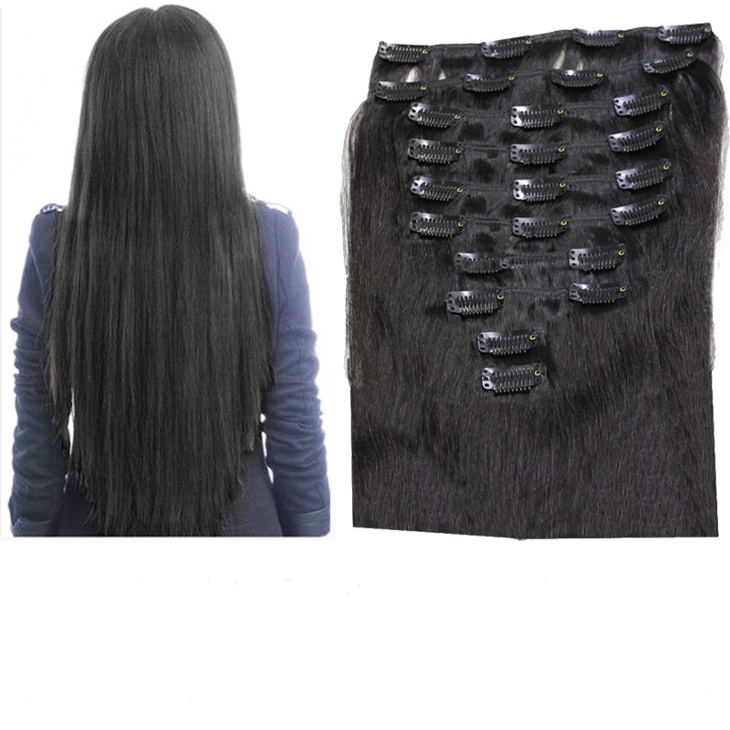 black straight clip ins