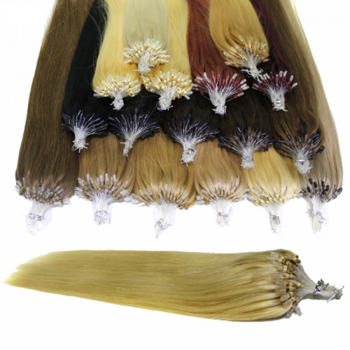 Brazilian Human Hair Micro Ring Hair Extensions Straight Loop Hair Extension 100g 18"-24" 14 colors
