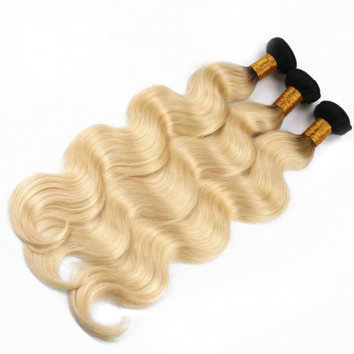 Body Wave 1B 613 Blonde Hair Bundles Ombre Color Hair With Dark Roots