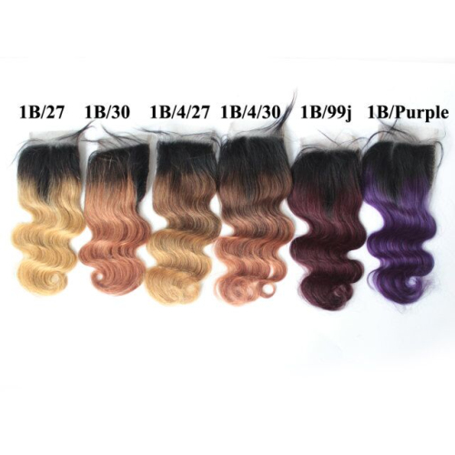 Brazilian Ombre Color Swiss 4x4 Body Wave Lace Closure Virgin Remy Hair Closure