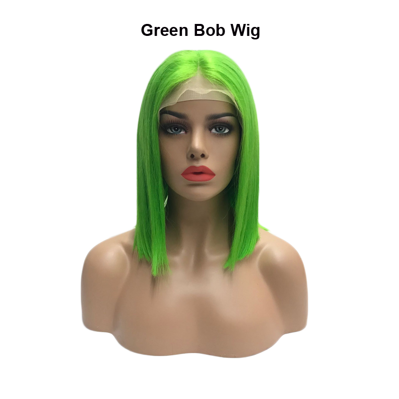green straight bob wig