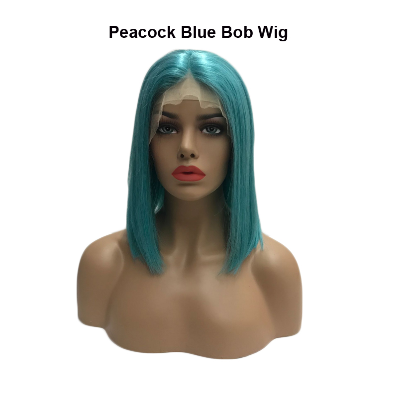 peocock blue straight bob wig