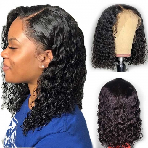 Brazilian Virgin Water Wave Lace Front Bob Wigs Pre Plucked  Human Hair Transparent Lace Closure Wigs Natural Hairline